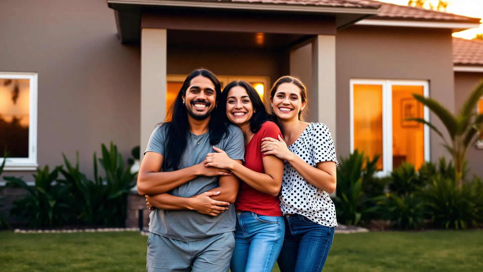 Família reunida em casa, pais e filhos juntos