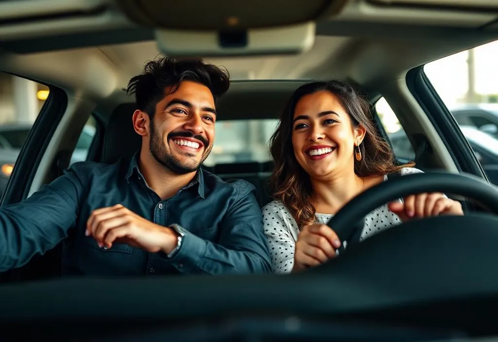 Família ao lado do carro recém-adquirido