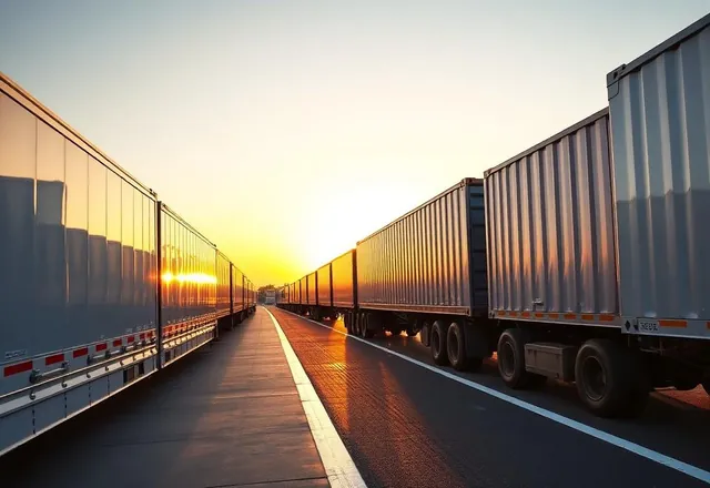 Carretas alinhadas em pátio de transportadora